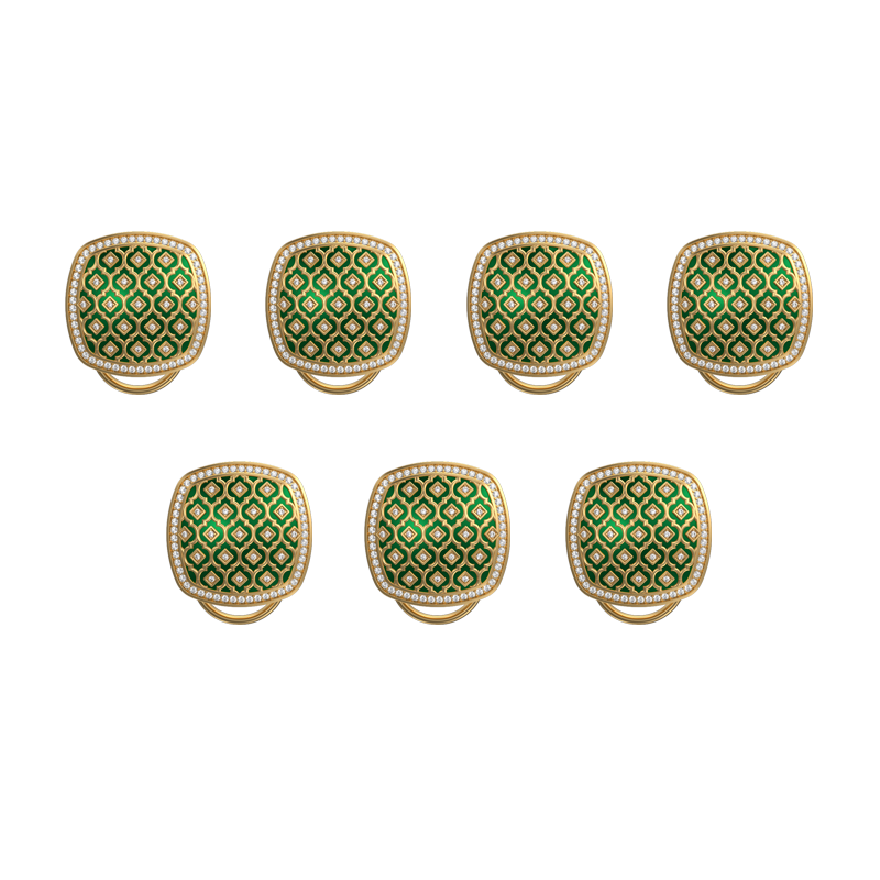 Ornate Luxe, Classic Button Set with CZ Diamonds, 18kt Gold Plating and Enamel on Brass.