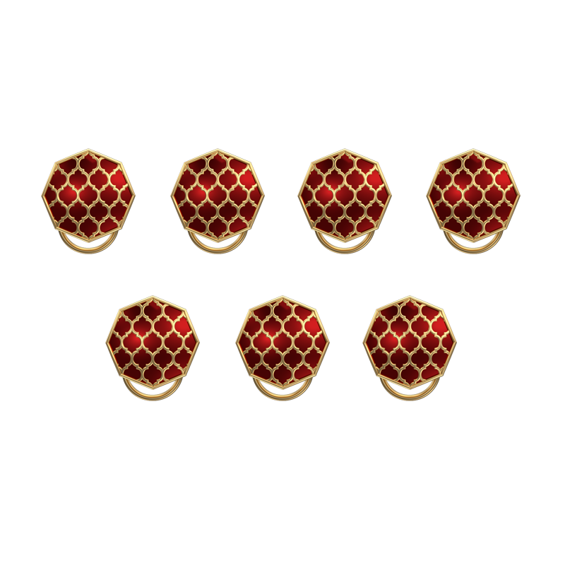 Ornate, Classic Button Set with 18kt Gold Plating and Enamel on Brass.
