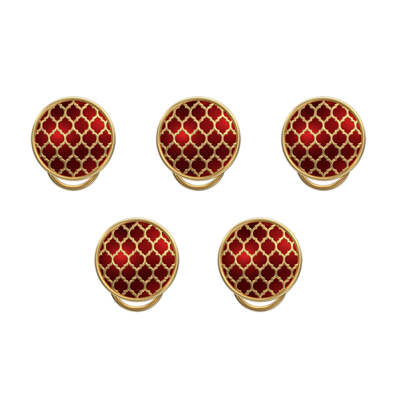Ornate, Classic Button Set with 18kt Gold Plating and Enamel on Brass.