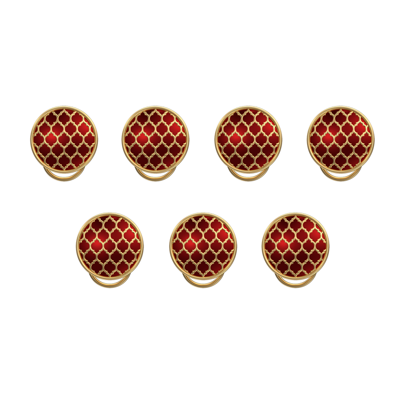 Ornate, Classic Button Set with 18kt Gold Plating and Enamel on Brass.