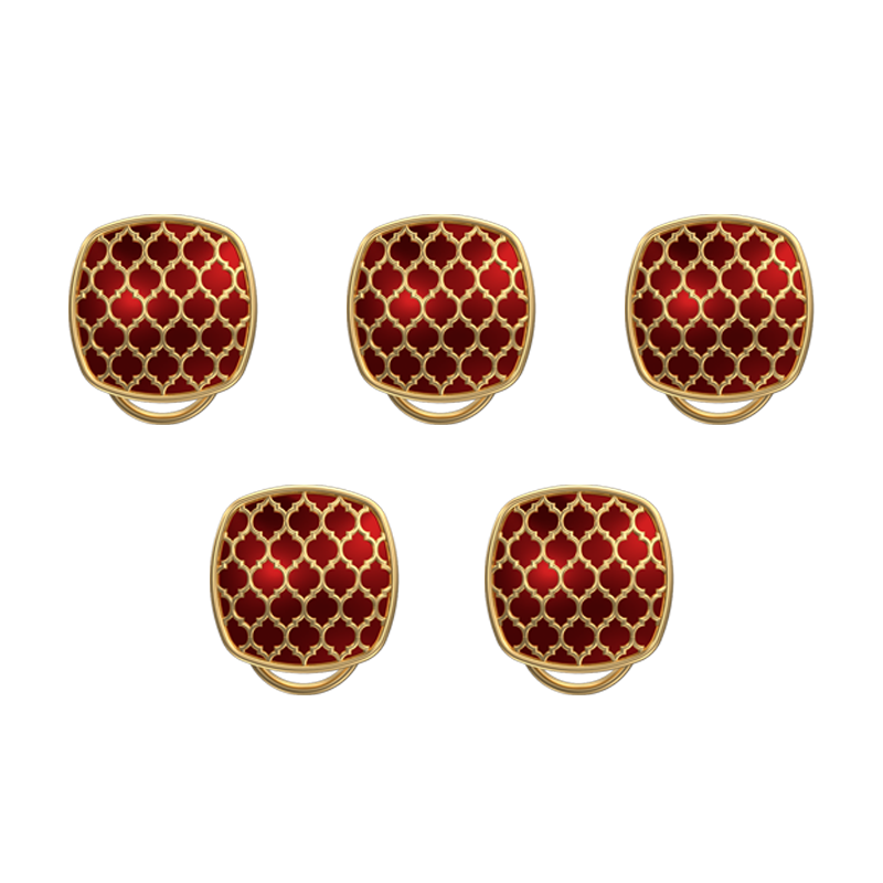 Ornate, Classic Button Set with 18kt Gold Plating and Enamel on Brass.