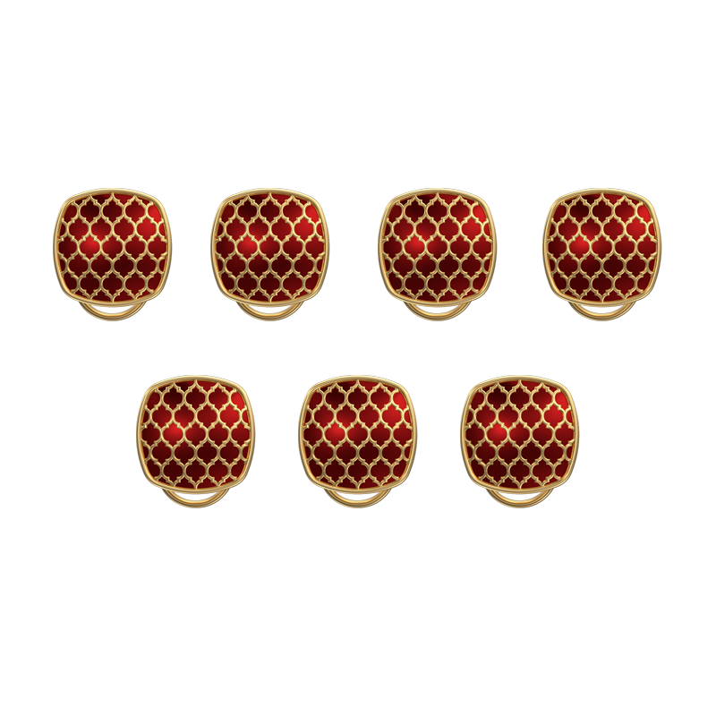 Ornate, Classic Button Set with 18kt Gold Plating and Enamel on Brass.