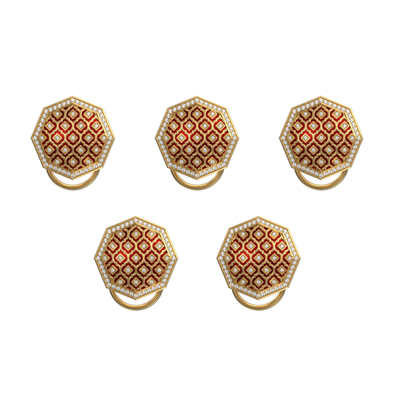 Ornate Luxe, Classic Button Set with CZ Diamonds, 18kt Gold Plating and Enamel on Brass.