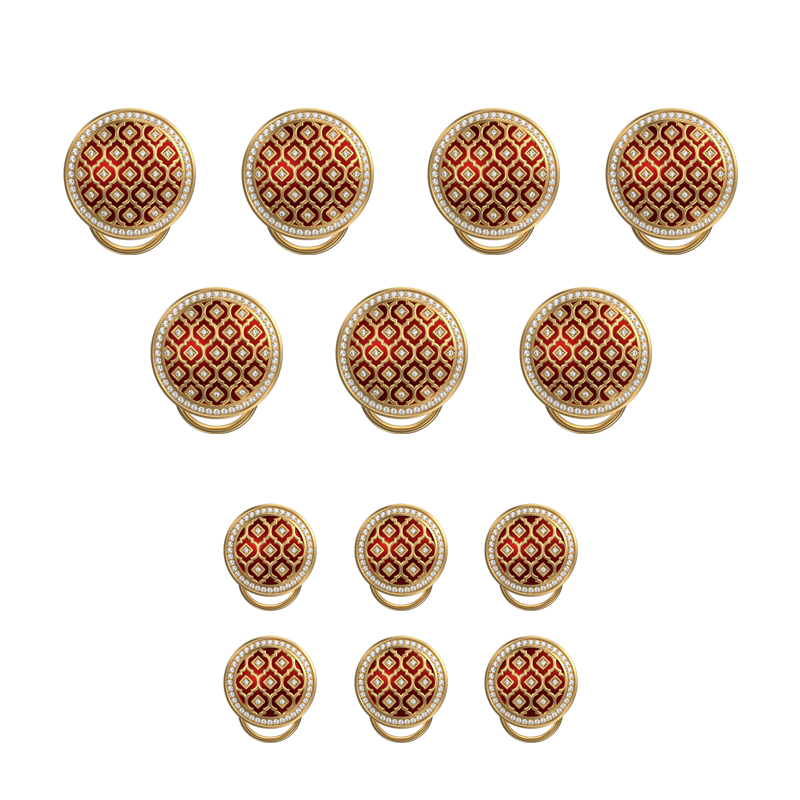 Ornate Luxe, Classic Button Set with CZ Diamonds, 18kt Gold Plating and Enamel on Brass.