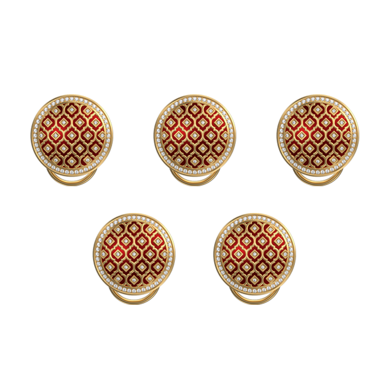 Ornate Luxe, Classic Button Set with CZ Diamonds, 18kt Gold Plating and Enamel on Brass.