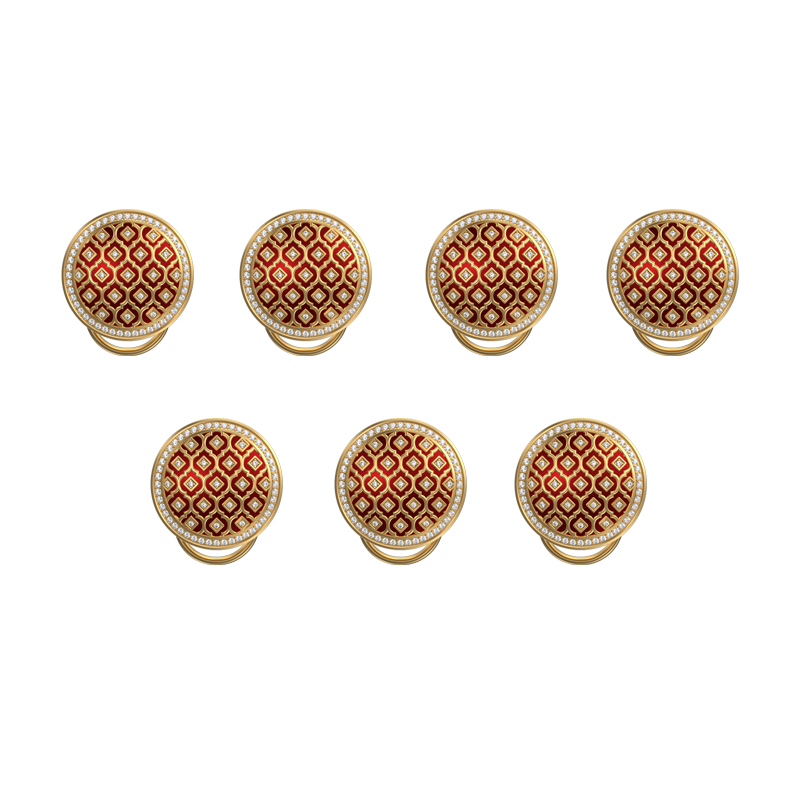 Ornate Luxe, Classic Button Set with CZ Diamonds, 18kt Gold Plating and Enamel on Brass.