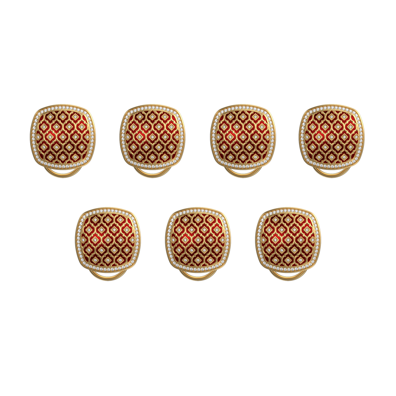 Ornate Luxe, Classic Button Set with CZ Diamonds, 18kt Gold Plating and Enamel on Brass.