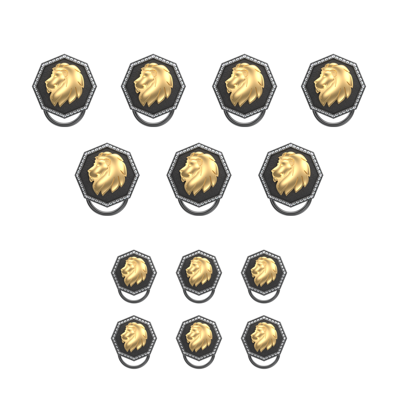 Leo Zodiac Button set with CZ Diamonds, 18kt Gold & Black Ruthenium plating on Brass.