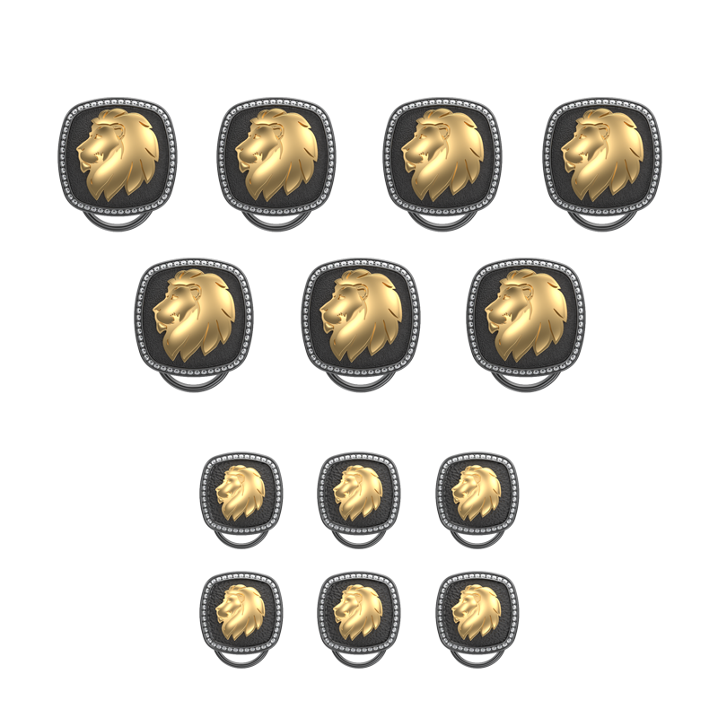 Leo Zodiac Button set with CZ Diamonds, 18kt Gold & Black Ruthenium plating on Brass.