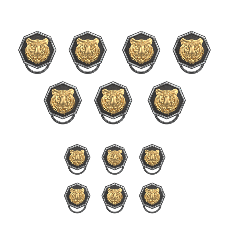 Tiger Luxe, Wild Button set with CZ Diamonds, 18kt Gold & Black Ruthenium Plating on Brass.