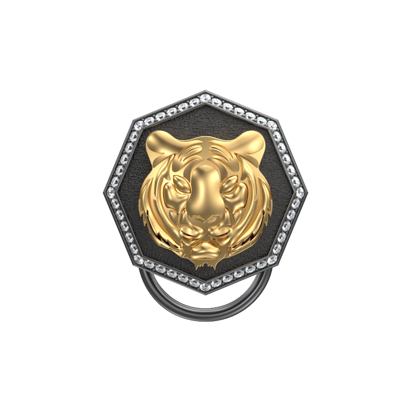 Tiger Luxe, Wild Button set with CZ Diamonds, 18kt Gold & Black Ruthenium Plating on Brass.