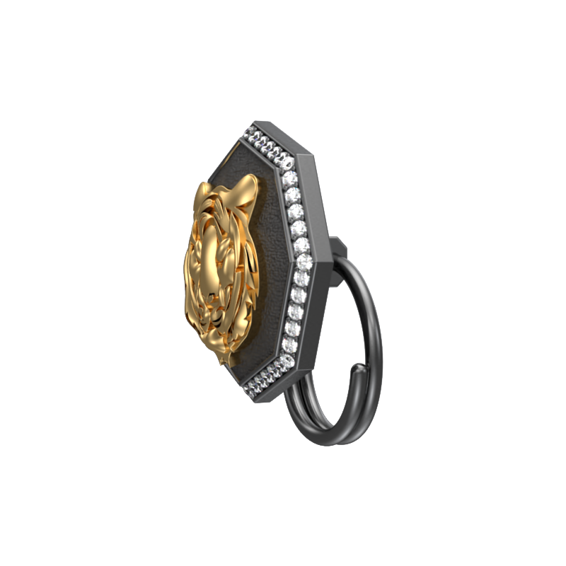 Tiger Luxe, Wild Button set with CZ Diamonds, 18kt Gold & Black Ruthenium Plating on Brass.