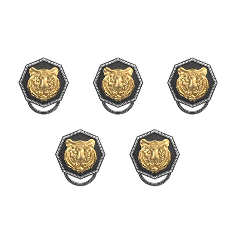 Tiger Luxe, Wild Button set with CZ Diamonds, 18kt Gold & Black Ruthenium Plating on Brass.