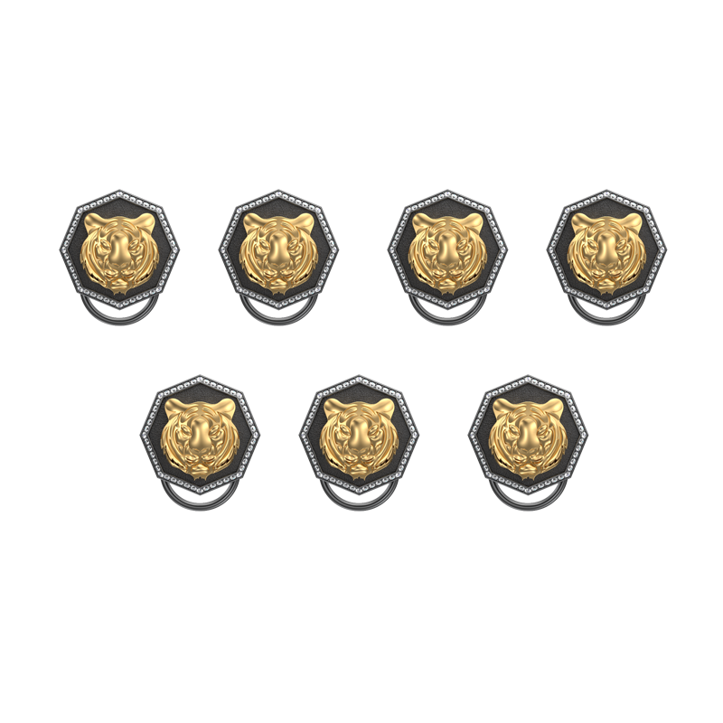 Tiger Luxe, Wild Button set with CZ Diamonds, 18kt Gold & Black Ruthenium Plating on Brass.