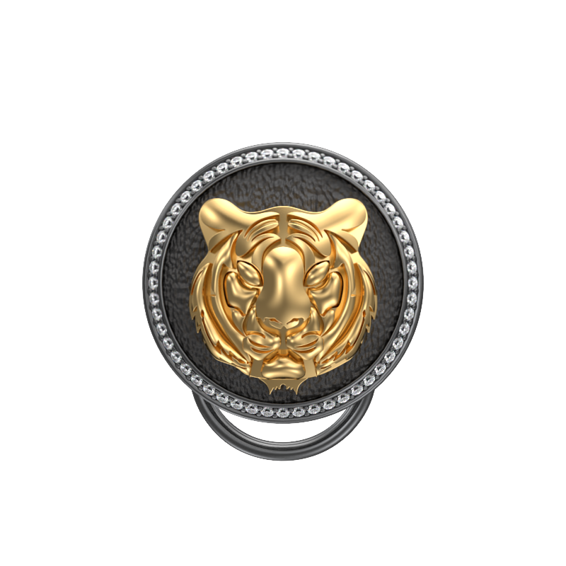 Tiger Luxe, Wild Button set with CZ Diamonds, 18kt Gold & Black Ruthenium Plating on Brass.