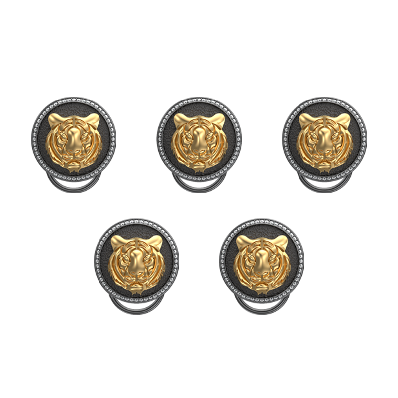 Tiger Luxe, Wild Button set with CZ Diamonds, 18kt Gold & Black Ruthenium Plating on Brass.