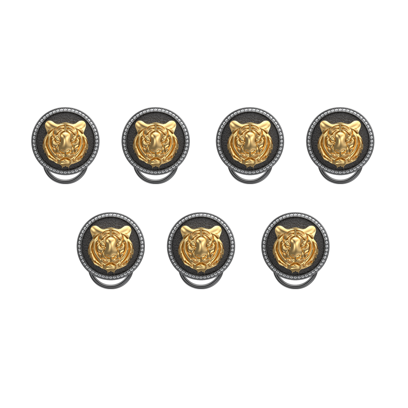 Tiger Luxe, Wild Button set with CZ Diamonds, 18kt Gold & Black Ruthenium Plating on Brass.