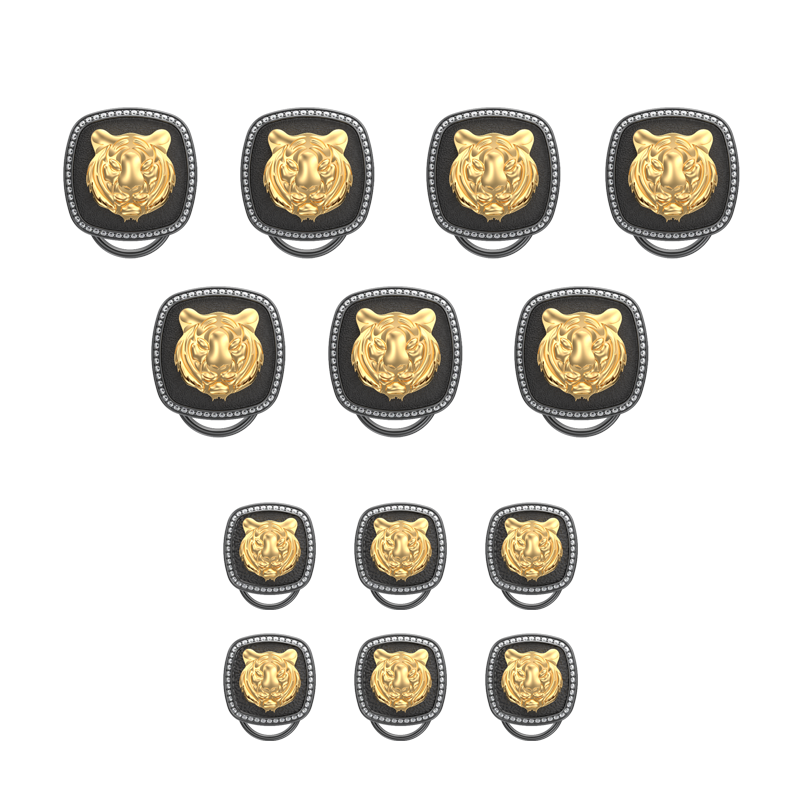 Tiger Luxe, Wild Button set with CZ Diamonds, 18kt Gold & Black Ruthenium Plating on Brass.