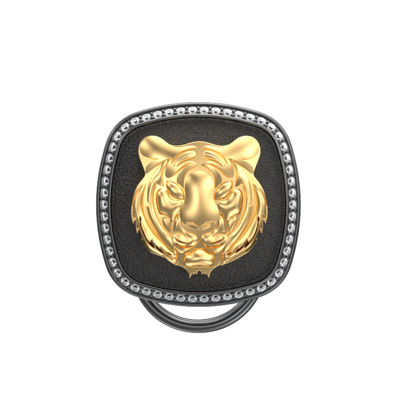 Tiger Luxe, Wild Button set with CZ Diamonds, 18kt Gold & Black Ruthenium Plating on Brass.