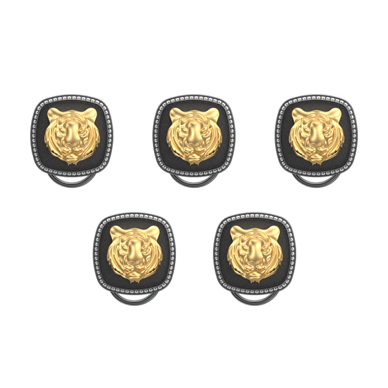 Tiger Luxe, Wild Button set with CZ Diamonds, 18kt Gold & Black Ruthenium Plating on Brass.