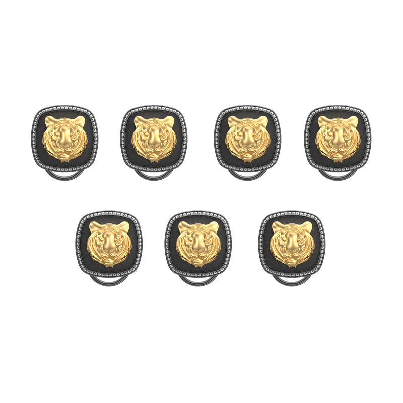 Tiger Luxe, Wild Button set with CZ Diamonds, 18kt Gold & Black Ruthenium Plating on Brass.