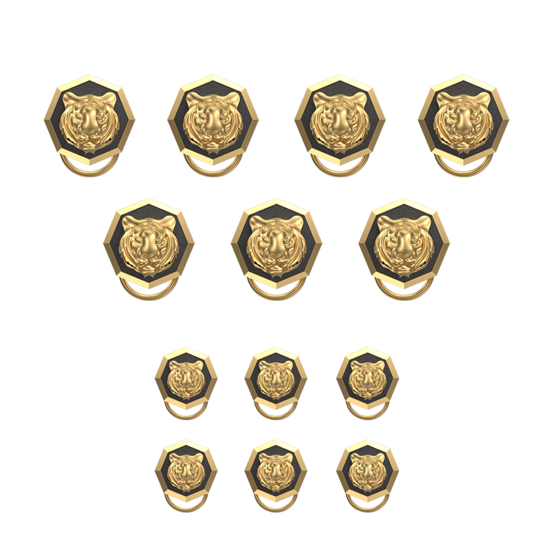 Tiger, Wild Button set with 18kt Gold & Black Ruthenium Plating on Brass.