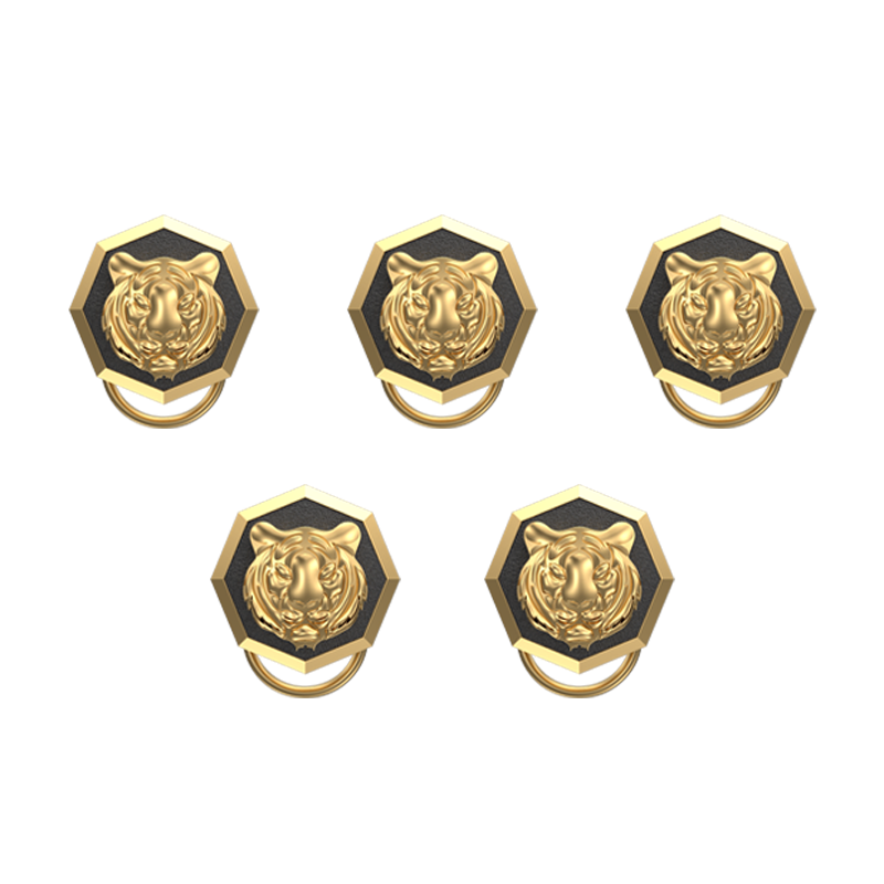 Tiger, Wild Button set with 18kt Gold & Black Ruthenium Plating on Brass.
