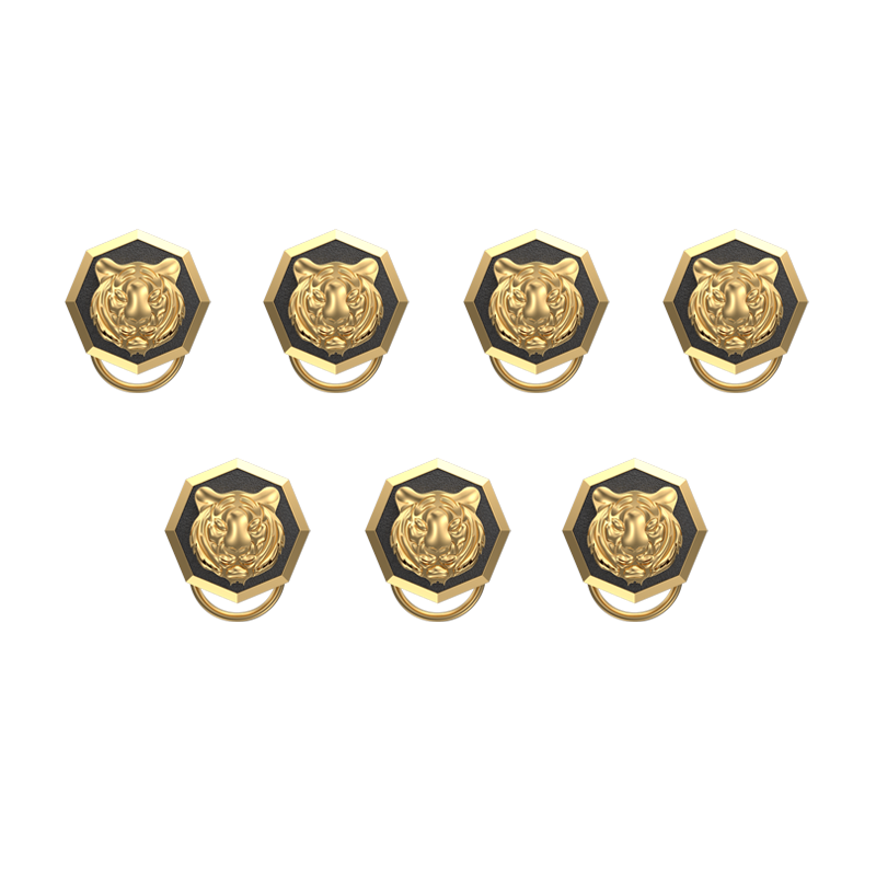 Tiger, Wild Button set with 18kt Gold & Black Ruthenium Plating on Brass.