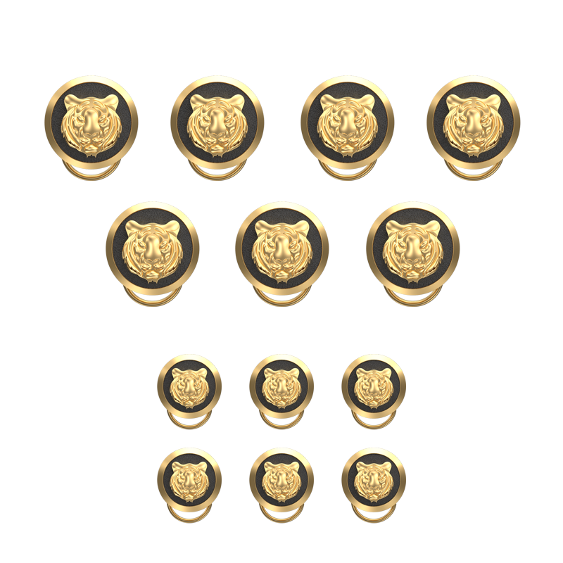 Tiger, Wild Button set with 18kt Gold & Black Ruthenium Plating on Brass.