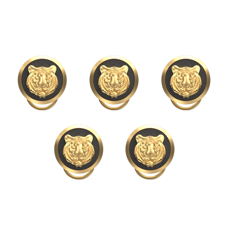 Tiger, Wild Button set with 18kt Gold & Black Ruthenium Plating on Brass.
