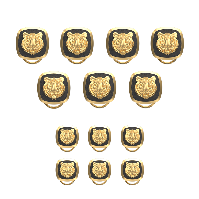 Tiger, Wild Button set with 18kt Gold & Black Ruthenium Plating on Brass.