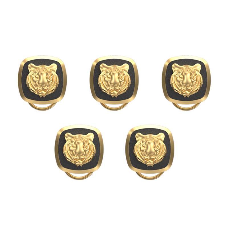Tiger, Wild Button set with 18kt Gold & Black Ruthenium Plating on Brass.