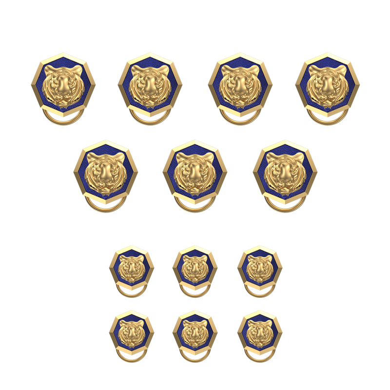 Tiger, Wild Button set with 18kt Gold & Black Ruthenium Plating on Brass.