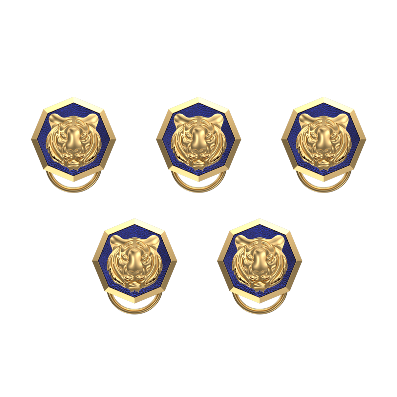 Tiger, Wild Button set with 18kt Gold & Black Ruthenium Plating on Brass.