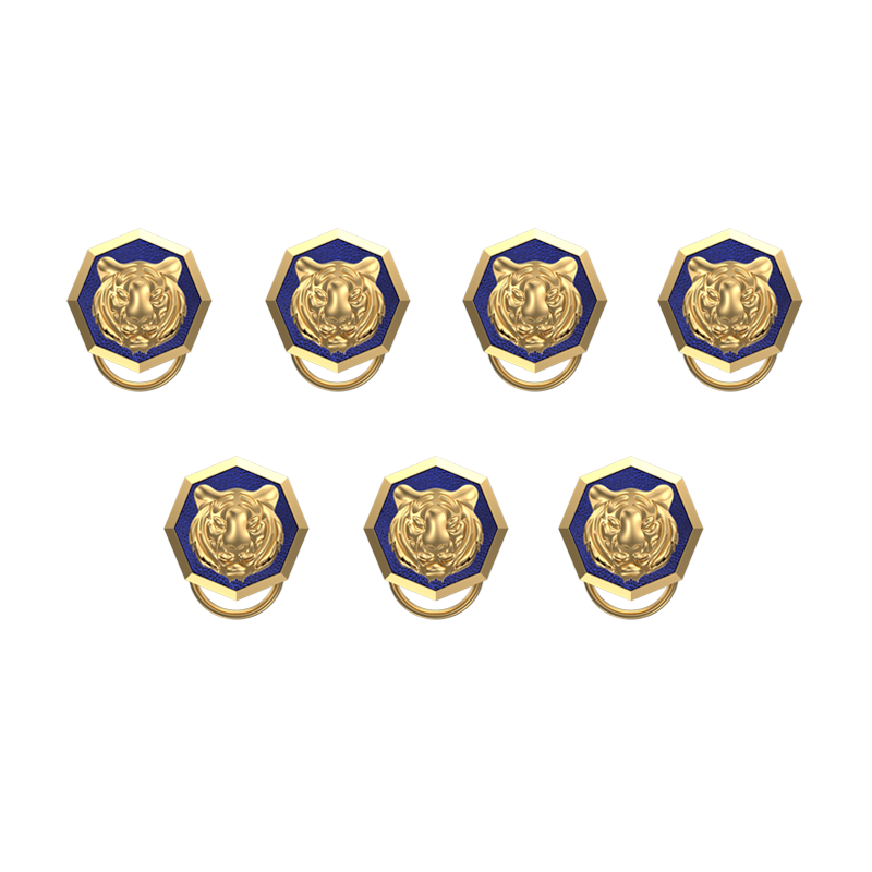 Tiger, Wild Button set with 18kt Gold & Black Ruthenium Plating on Brass.