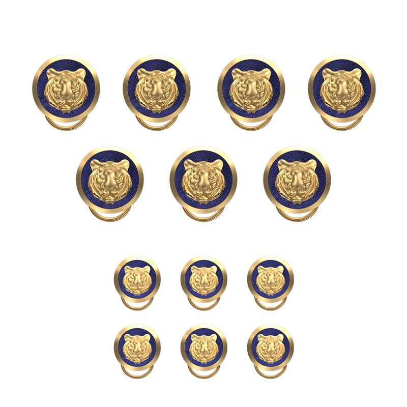 Tiger, Wild Button set with 18kt Gold & Black Ruthenium Plating on Brass.