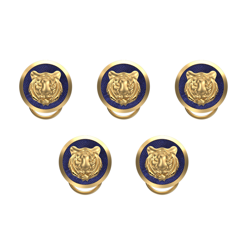 Tiger, Wild Button set with 18kt Gold & Black Ruthenium Plating on Brass.