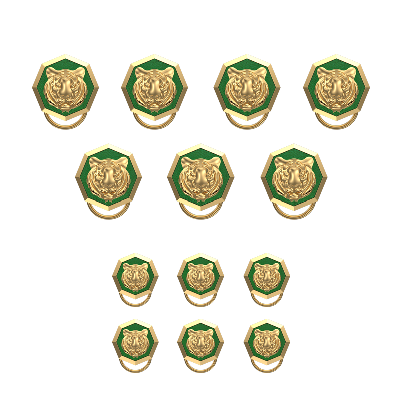 Tiger, Wild Button set with 18kt Gold & Black Ruthenium Plating on Brass.