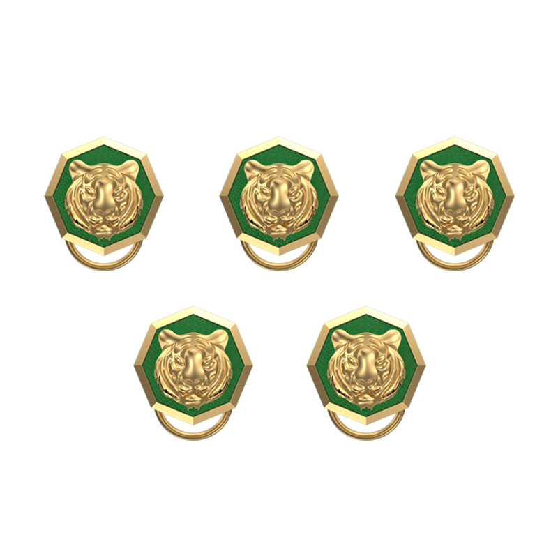 Tiger, Wild Button set with 18kt Gold & Black Ruthenium Plating on Brass.