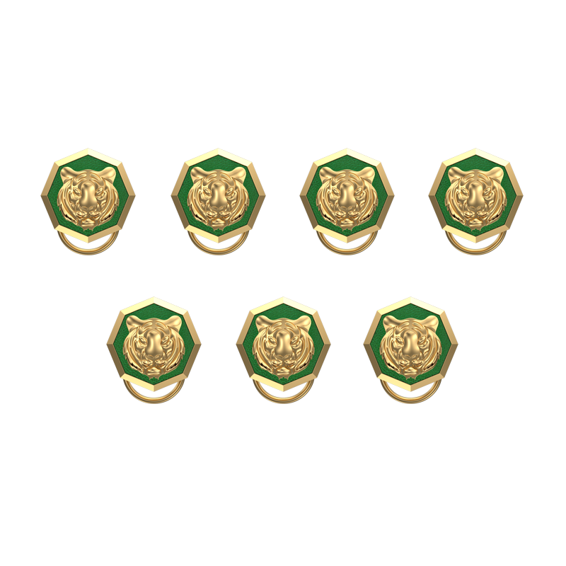 Tiger, Wild Button set with 18kt Gold & Black Ruthenium Plating on Brass.