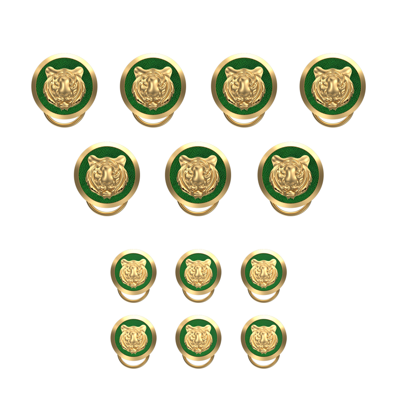 Tiger, Wild Button set with 18kt Gold & Black Ruthenium Plating on Brass.