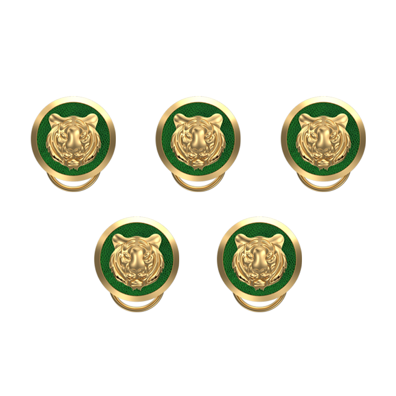 Tiger, Wild Button set with 18kt Gold & Black Ruthenium Plating on Brass.