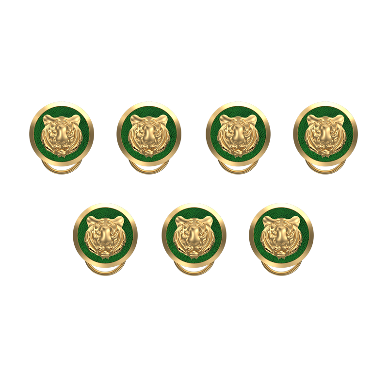 Tiger, Wild Button set with 18kt Gold & Black Ruthenium Plating on Brass.