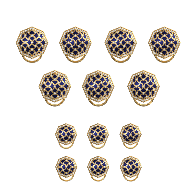 Enchanted Luxe, Classic Button Set with CZ Diamonds, 18kt Gold Plating and Enamel on Brass.