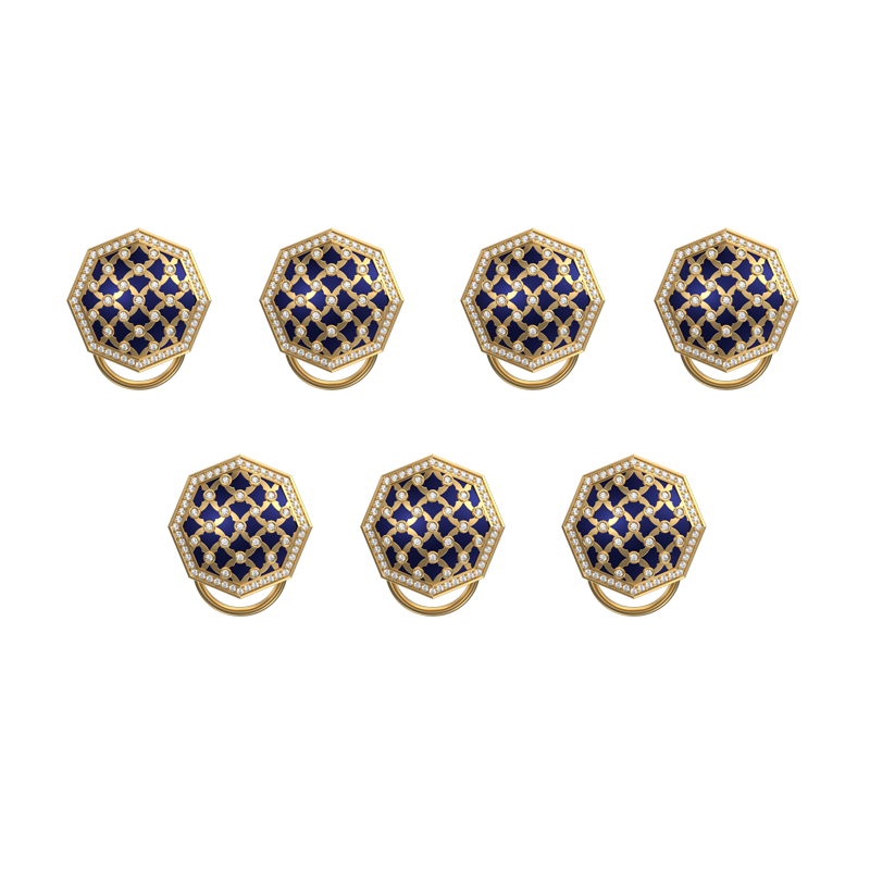 Enchanted Luxe, Classic Button Set with CZ Diamonds, 18kt Gold Plating and Enamel on Brass.