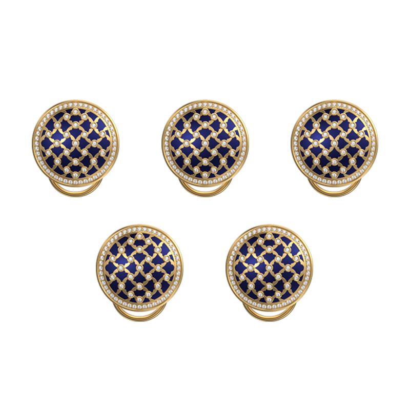Enchanted Luxe, Classic Button Set with CZ Diamonds, 18kt Gold Plating and Enamel on Brass.