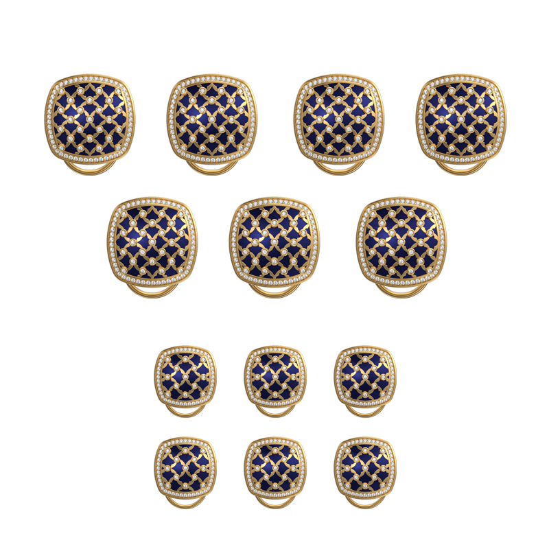 Enchanted Luxe, Classic Button Set with CZ Diamonds, 18kt Gold Plating and Enamel on Brass.