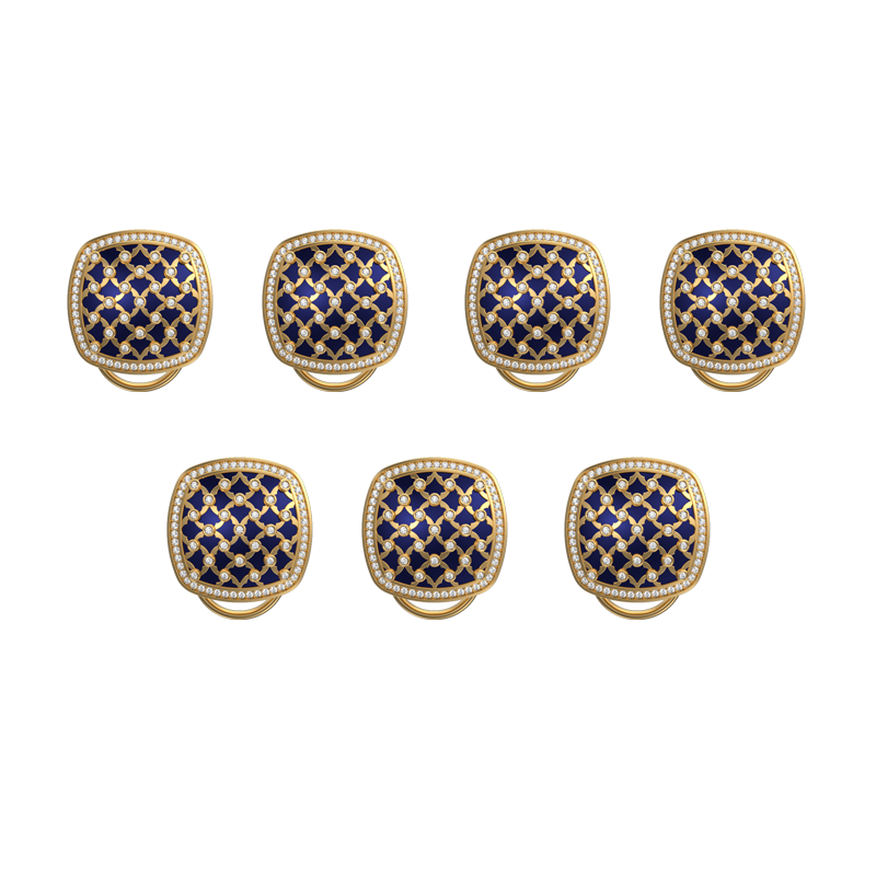 Enchanted Luxe, Classic Button Set with CZ Diamonds, 18kt Gold Plating and Enamel on Brass.