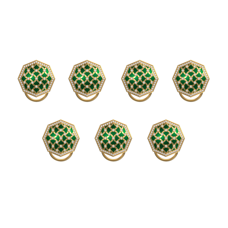 Enchanted Luxe, Classic Button Set with CZ Diamonds, 18kt Gold Plating and Enamel on Brass.