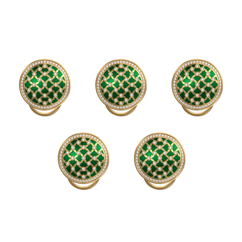 Enchanted Luxe, Classic Button Set with CZ Diamonds, 18kt Gold Plating and Enamel on Brass.
